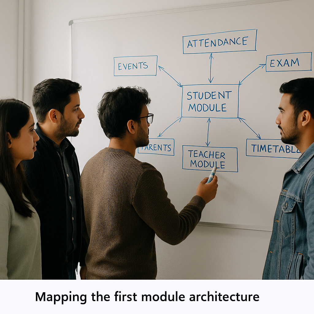 Team whiteboarding system modules during a workshop