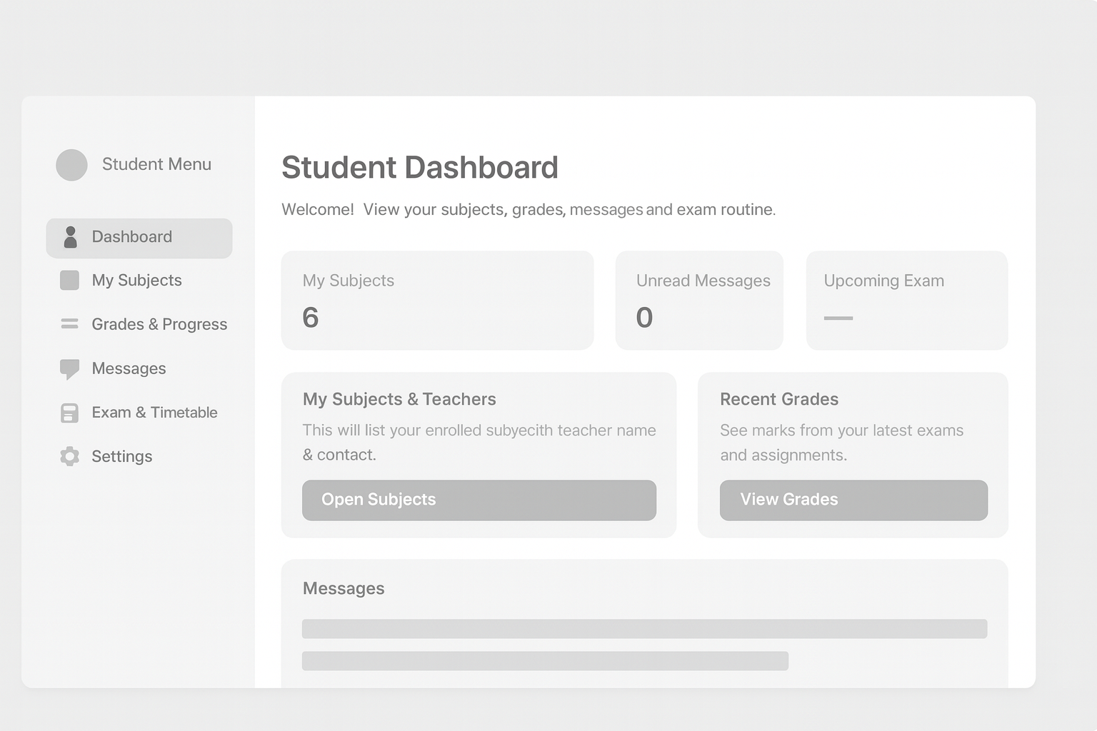 Low-fidelity wireframe of student dashboard
